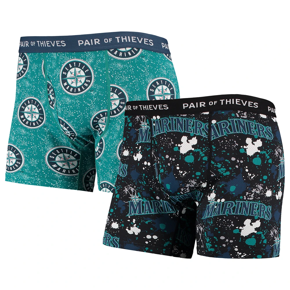 Men's Pair of Thieves Black/Teal Seattle Mariners Super Fit 2-Pack Boxer Briefs Set
