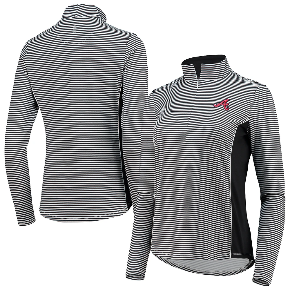 Women's Tommy Bahama Black Atlanta Braves Aubrey Stripe Block IslandZone Half-Zip Jacket