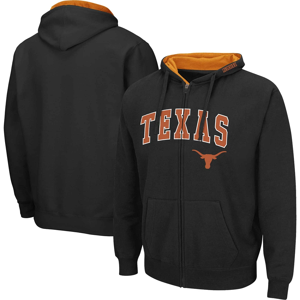 Men's Colosseum Black Texas Longhorns Arch & Team Logo 3.0 Full-Zip Hoodie