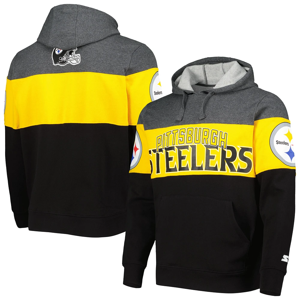Men's Starter Black/Heather Charcoal Pittsburgh Steelers Extreme Pullover Hoodie