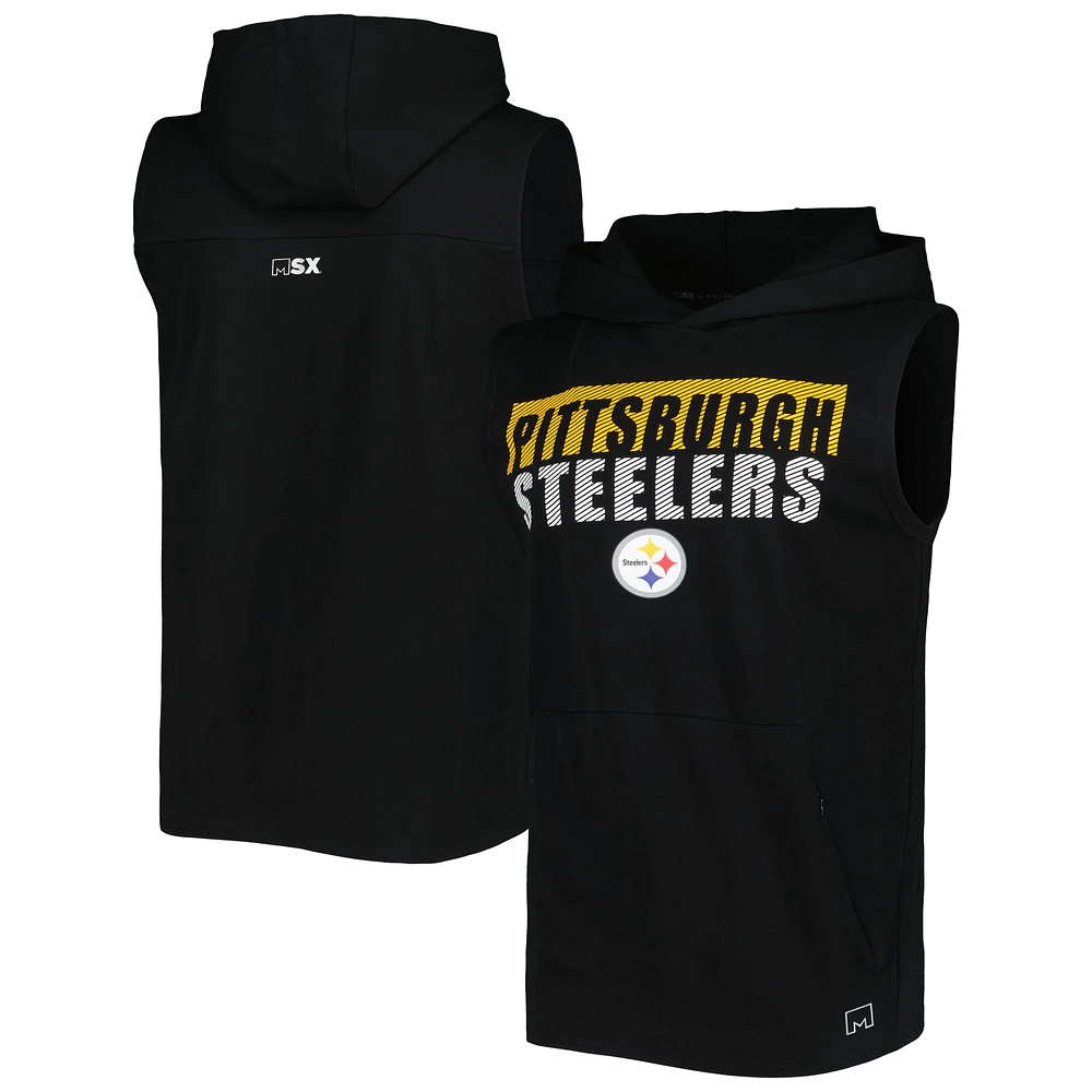 Men's MSX by Michael Strahan Black Pittsburgh Steelers Relay Sleeveless Pullover Hoodie
