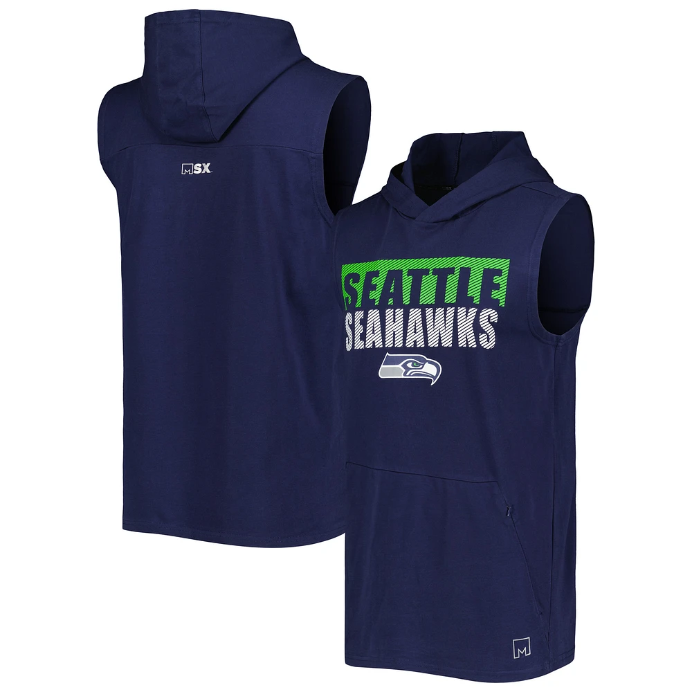 Men's MSX by Michael Strahan College Navy Seattle Seahawks Relay Sleeveless Pullover Hoodie