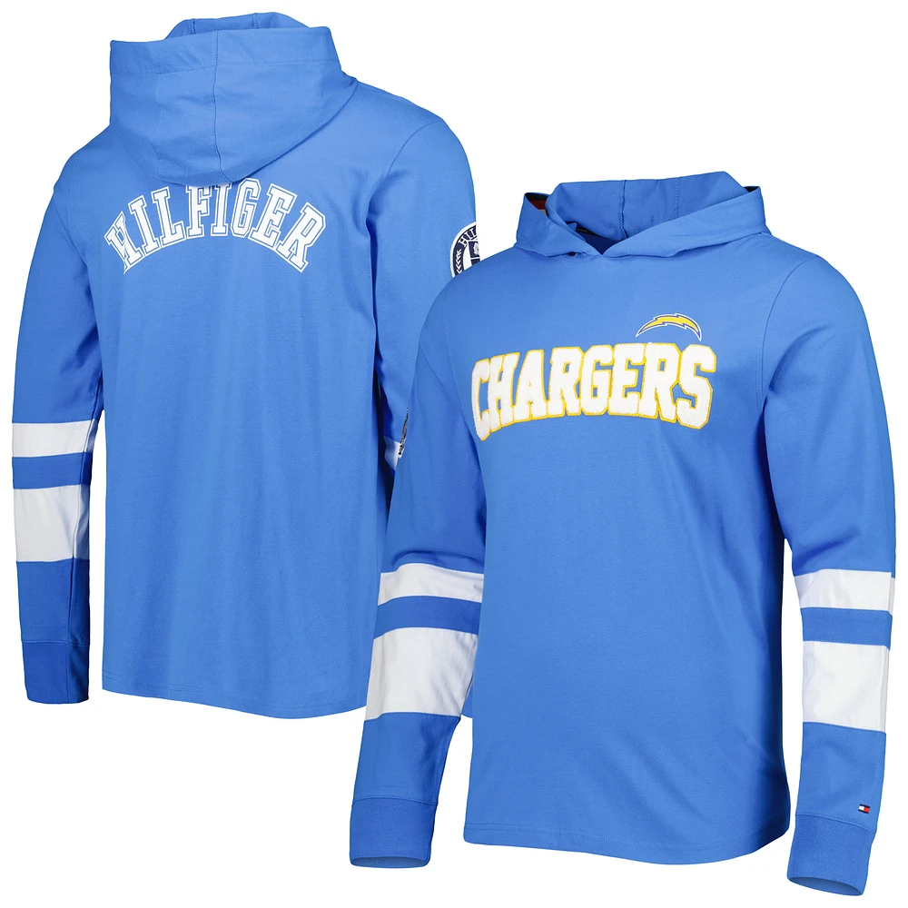 Men's Tommy Hilfiger Powder Blue/White Los Angeles Chargers Alex Long Sleeve Hoodie T-Shirt