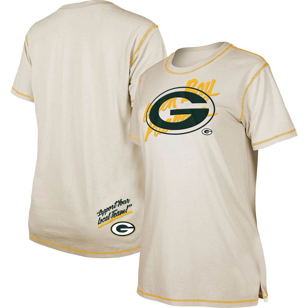 Women's New Era Cream Green Bay Packers Split T-Shirt