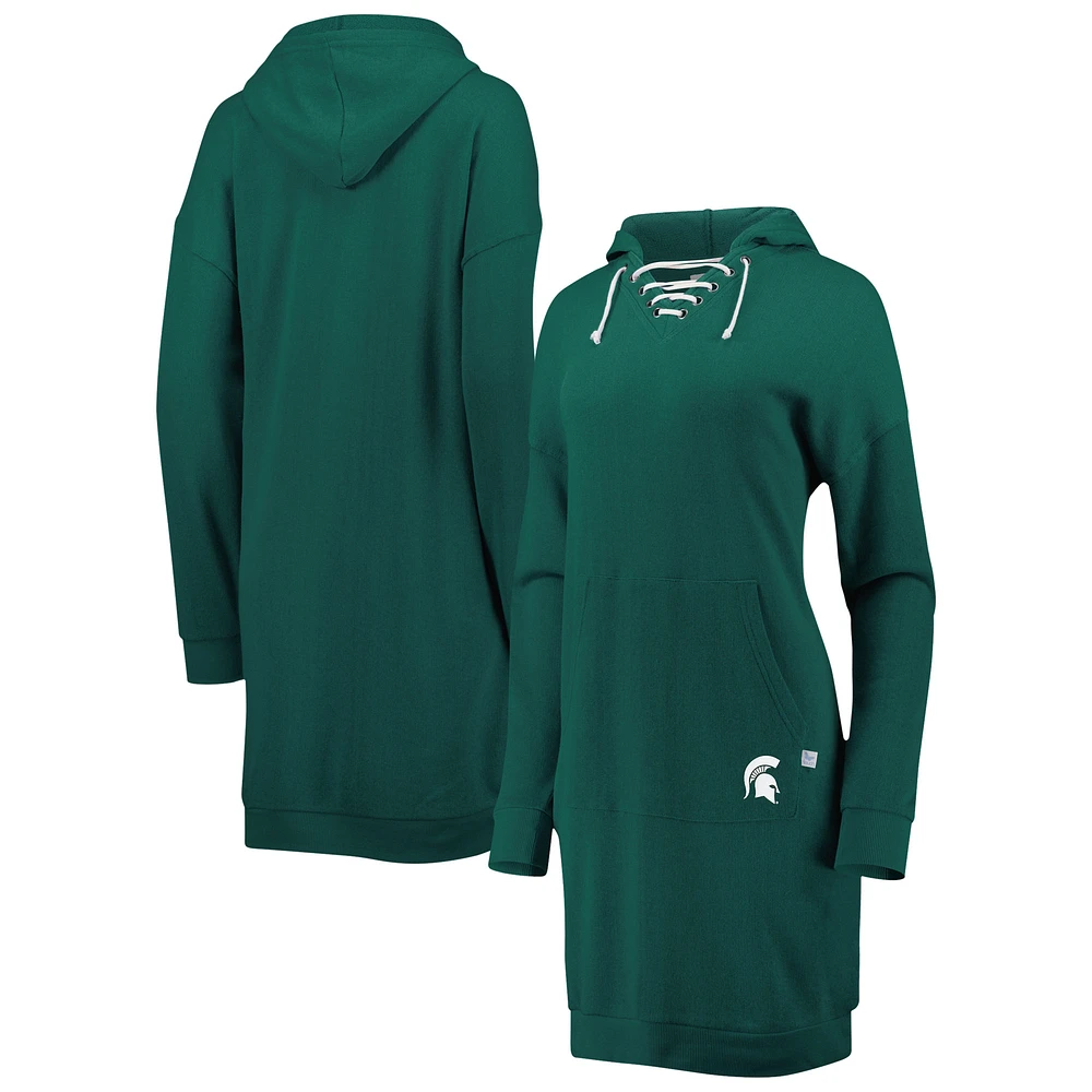 Women's Touch Green Michigan State Spartans Quick Pass Lace-Up V-Neck Hoodie Dress