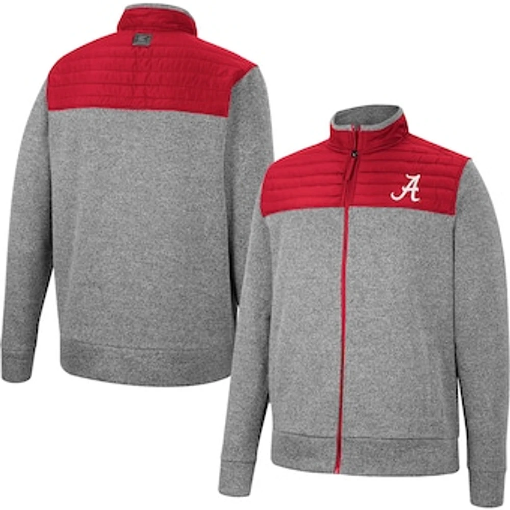 Men's Colosseum Gray/Cardinal Alabama Crimson Tide Putter Herringbone Full-Zip Jacket