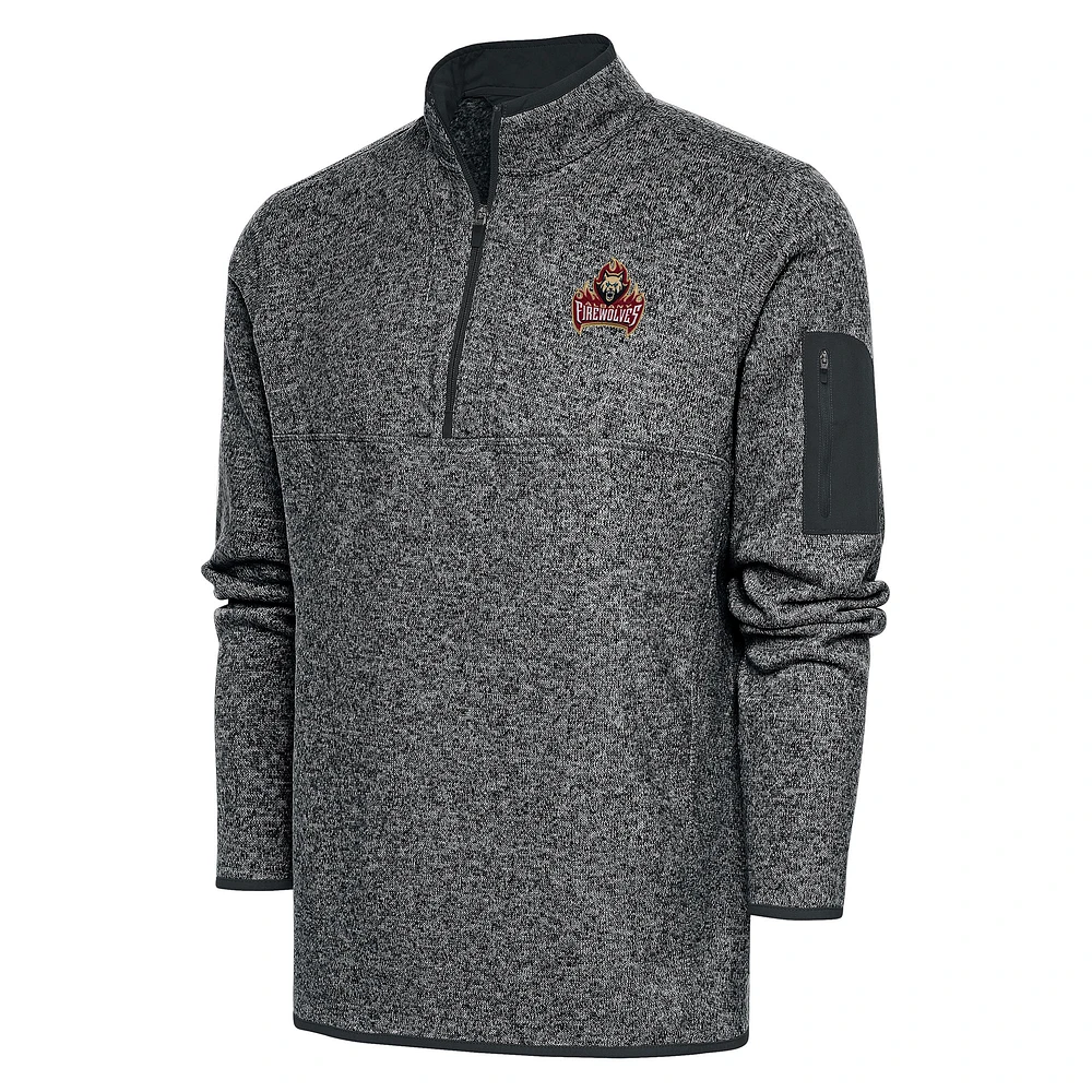 Men's Antigua Heathered Charcoal Albany FireWolves Fortune Half-Zip Pullover Jacket