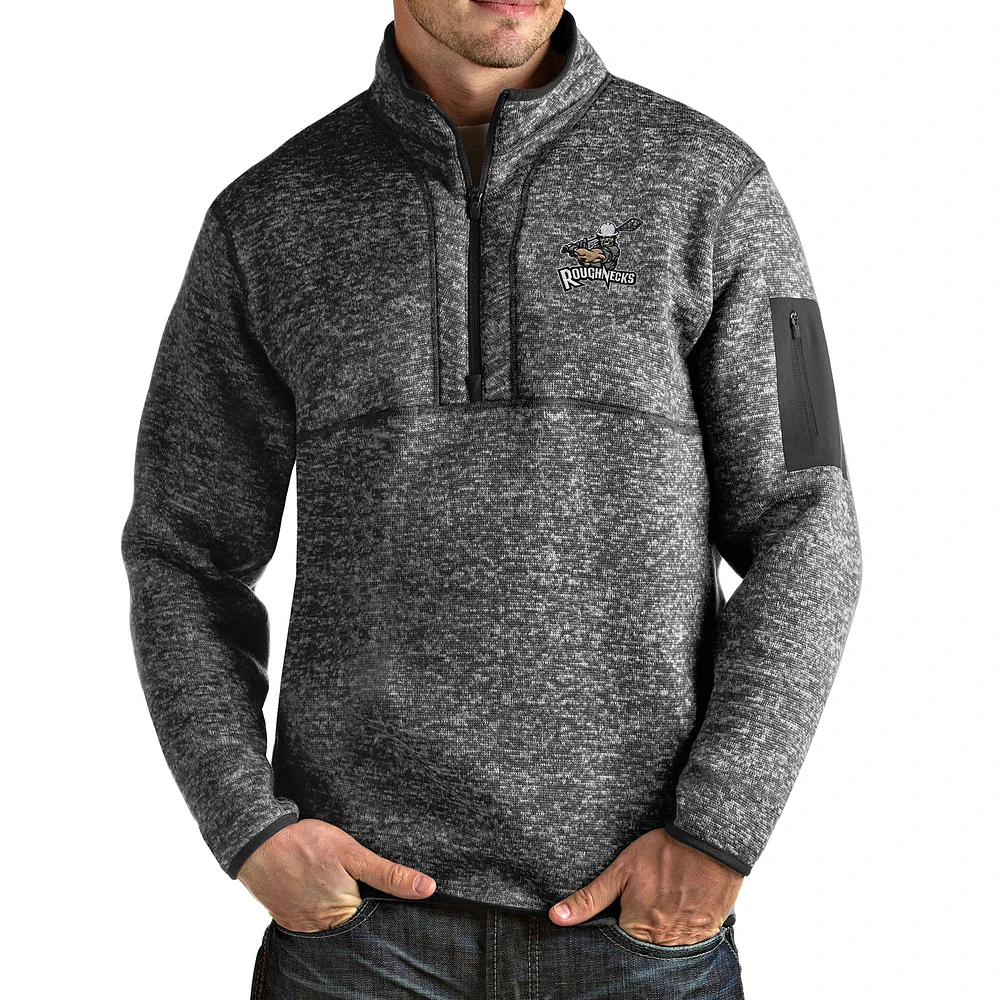 Men's Antigua Heathered Charcoal Calgary Roughnecks Fortune Half-Zip Pullover Jacket