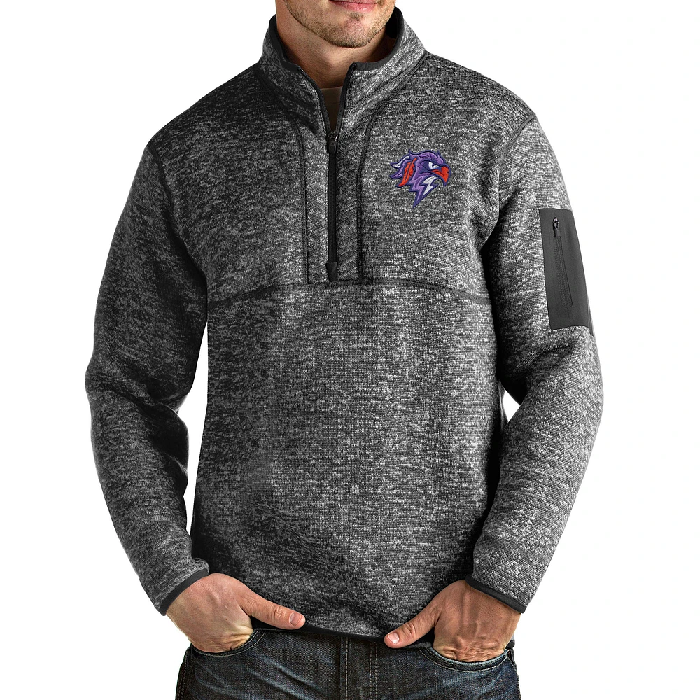 Men's Antigua Heathered Charcoal Halifax Thunderbirds Fortune Half-Zip Pullover Jacket