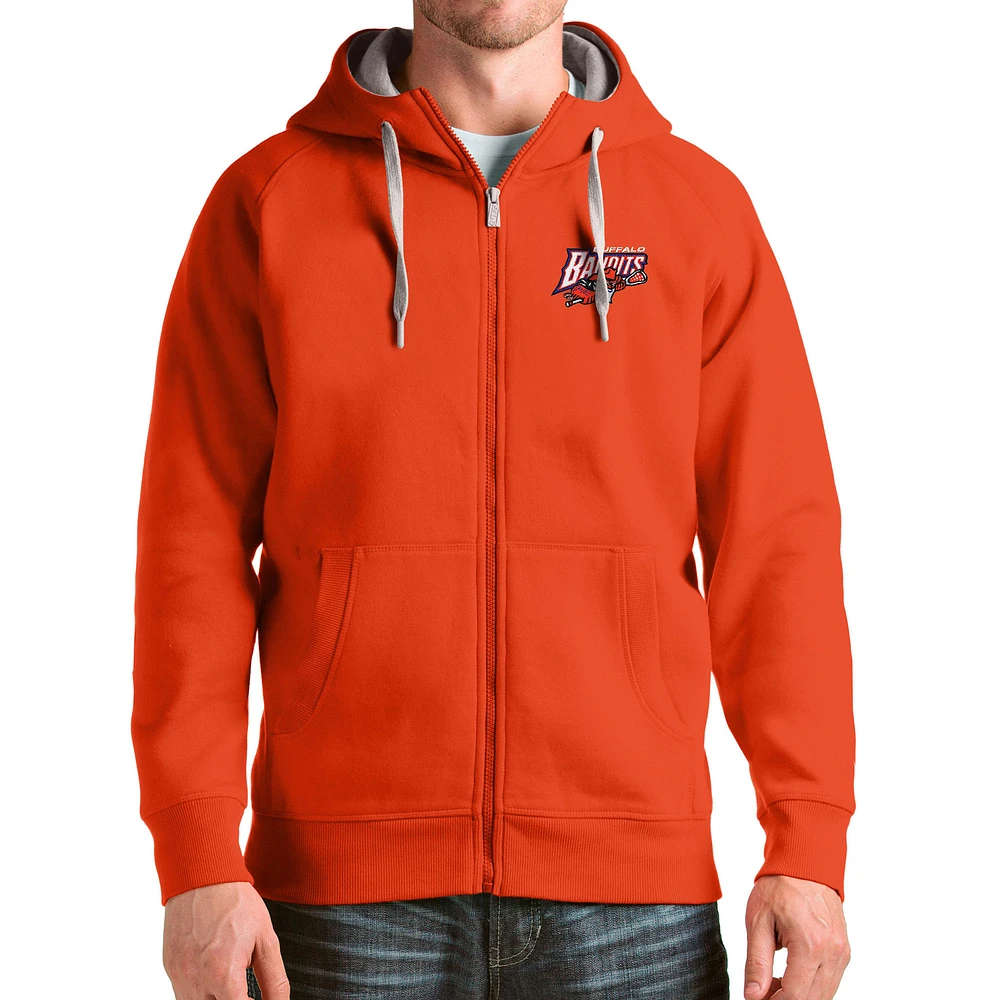 Men's Antigua Orange Buffalo Bandits Victory Full-Zip Hoodie