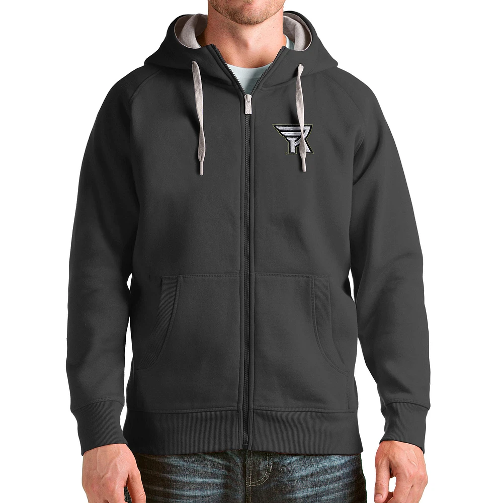 Men's Antigua Charcoal Rochester Knighthawks Victory Full-Zip Hoodie