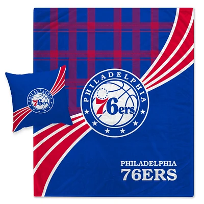 Philadelphia 76ers Plaid Wave Lightweight Blanket & Pillow Combo Set