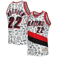 Men's Mitchell & Ness Clyde Drexler White Portland Trail Blazers 1991-92 Hardwood Classics Doodle Swingman Jersey