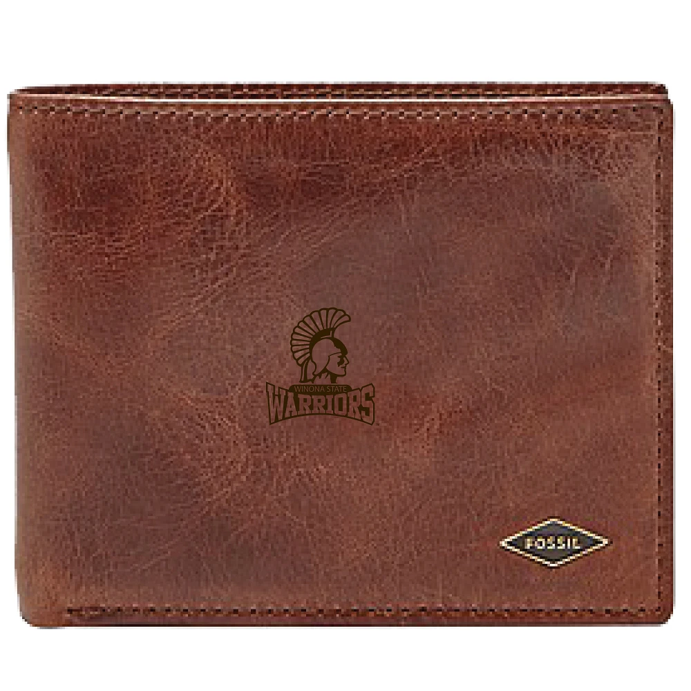 Men's Fossil Brown Winona State Warriors Leather Ryan RFID Flip ID Bifold Wallet