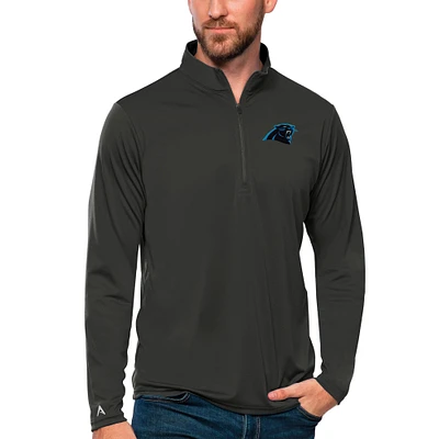 Men's Antigua Charcoal Carolina Panthers Tribute Quarter-Zip Lightweight Pullover Top