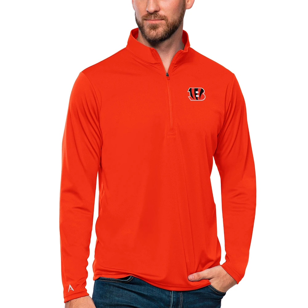 Men's Antigua Orange Cincinnati Bengals Tribute Quarter-Zip Lightweight Pullover Top