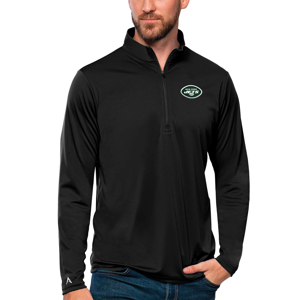 Men's Antigua Black New York Jets Tribute Quarter-Zip Lightweight Pullover Top