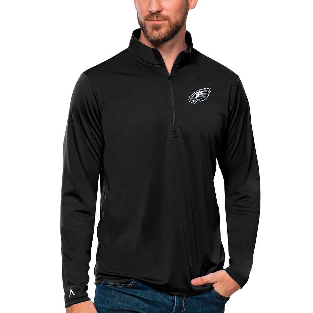 Men's Antigua Black Philadelphia Eagles Tribute Quarter-Zip Lightweight Pullover Top