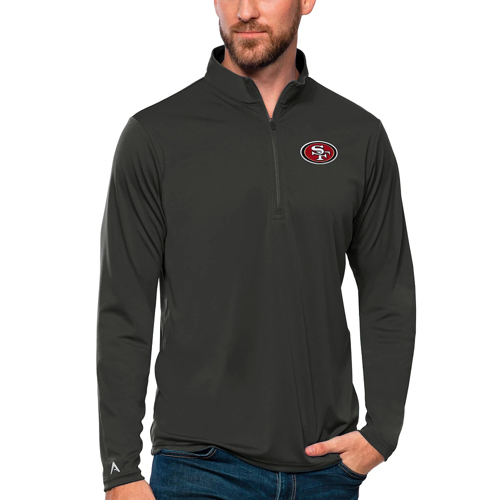 Men's Antigua Charcoal San Francisco 49ers Tribute Quarter-Zip Lightweight Pullover Top