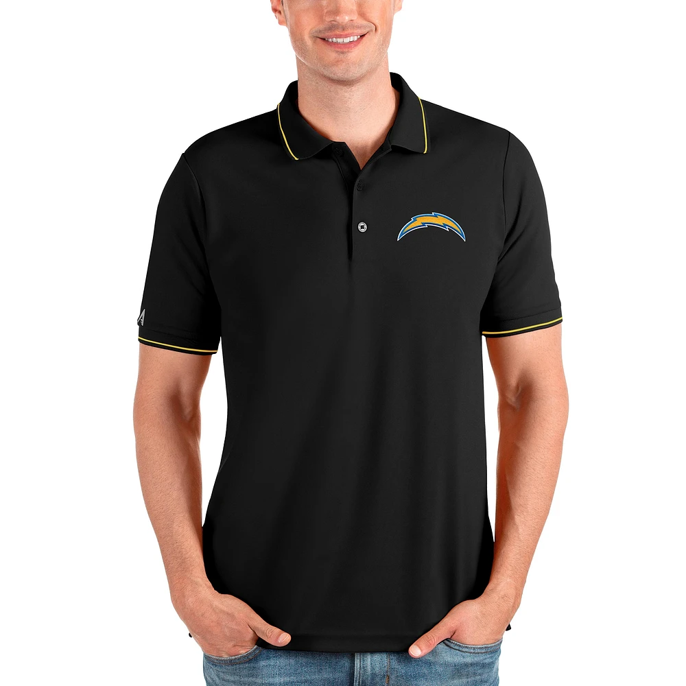 Men's Antigua Black Los Angeles Chargers Affluent Polo