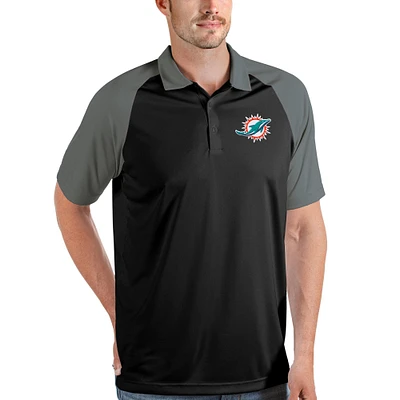 Men's Antigua Black/Steel Miami Dolphins Nova Polo