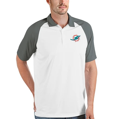 Men's Antigua White/Steel Miami Dolphins Nova Polo