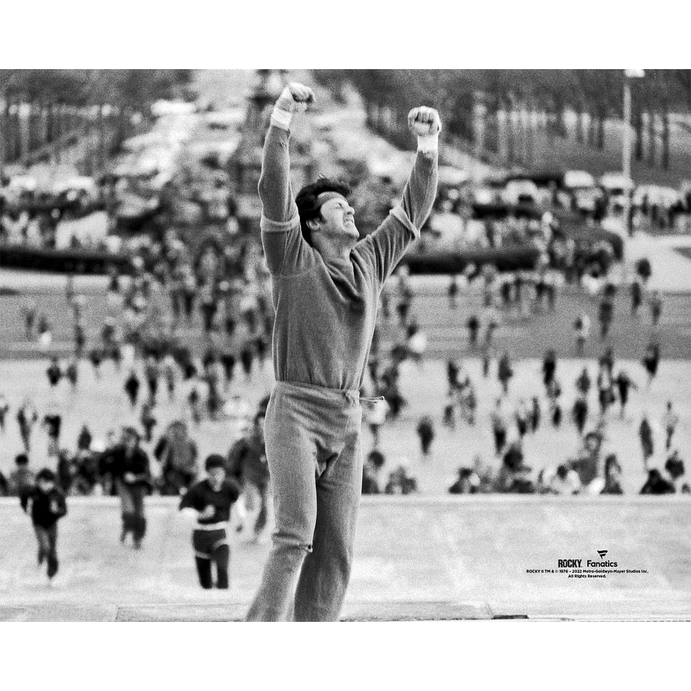 Rocky II Unsigned Black & White with Arms Up on the Philadelphia Steps Photograph