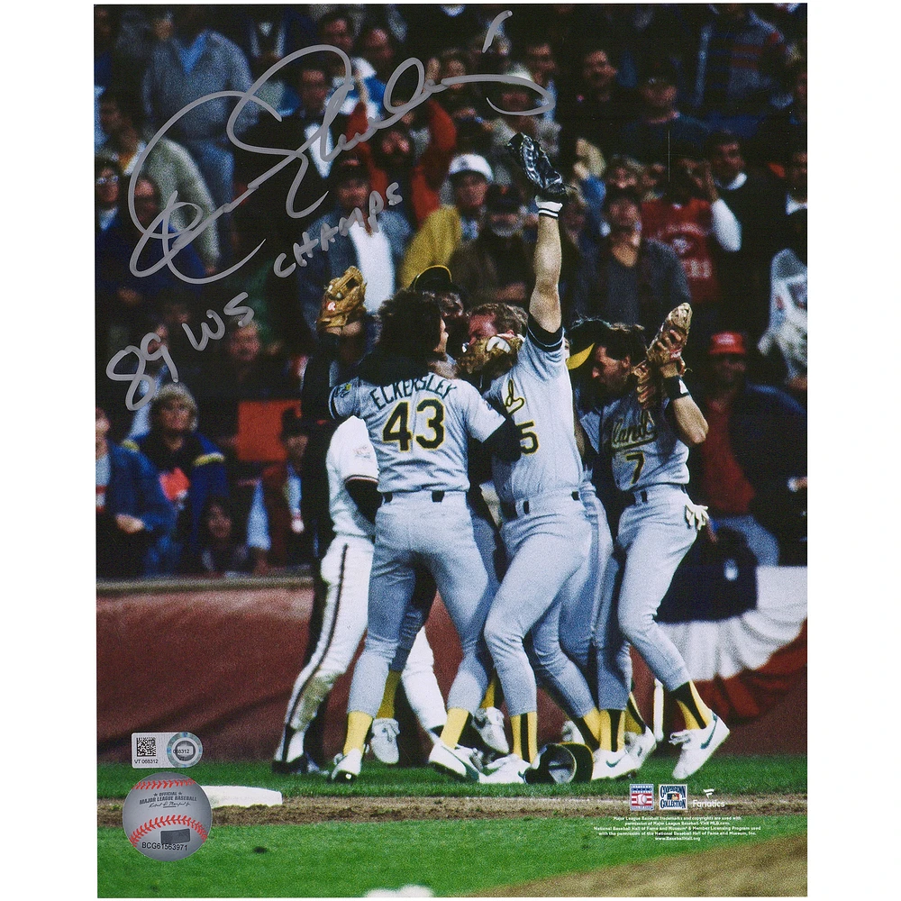 Dennis Eckersley Athletics Autographed 8'' x 10'' 1989 World Series Celebration Photograph with "89 WS CHAMPS" Inscription