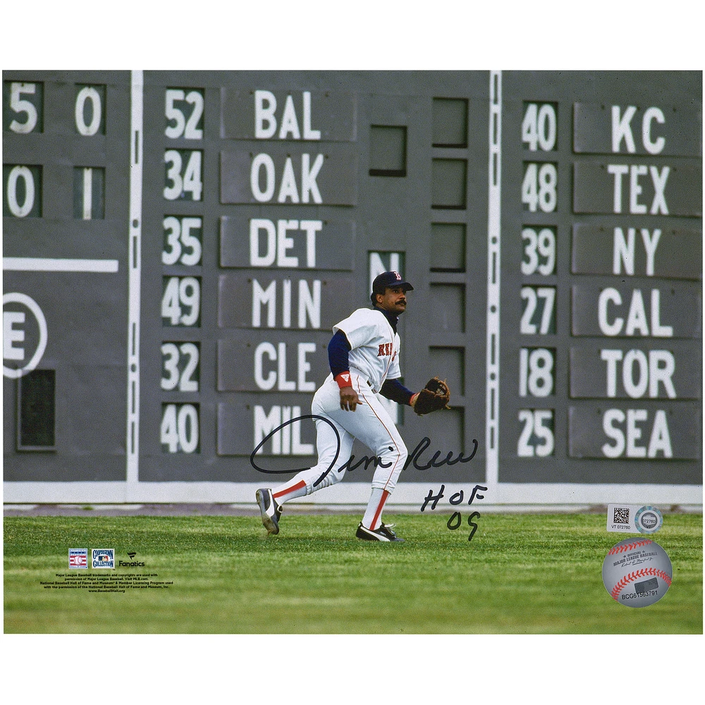 Jim Rice Boston Red Sox Autographed 8'' x 10'' Fielding in Front of the Green Monster Photograph with ''HOF 09'' Inscription