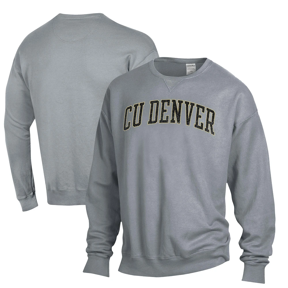Men's ComfortWash Gray CU Denver Lynx Garment Dyed Fleece Crewneck Pullover Sweatshirt