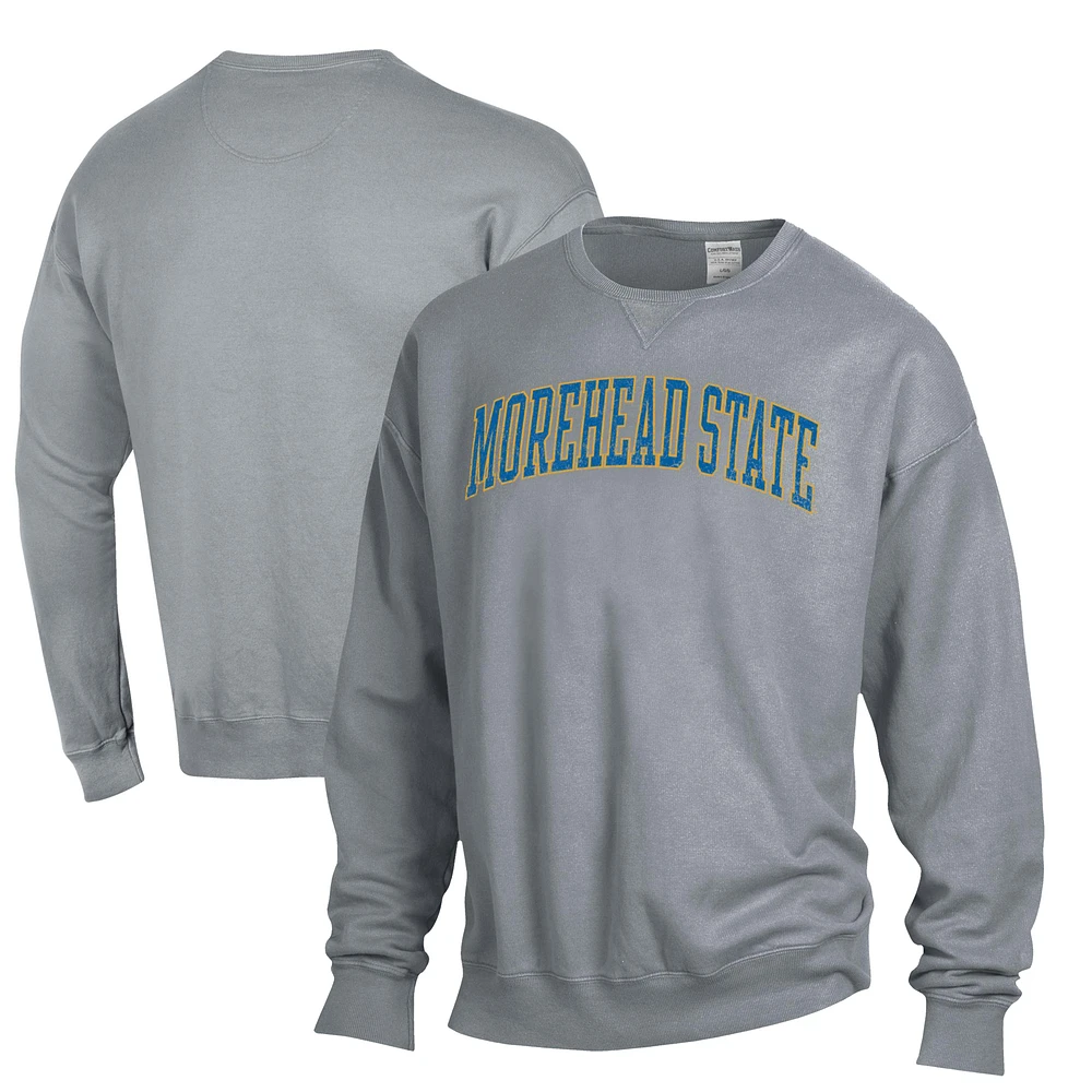 Men's ComfortWash Gray Morehead State Eagles Garment Dyed Fleece Crewneck Pullover Sweatshirt