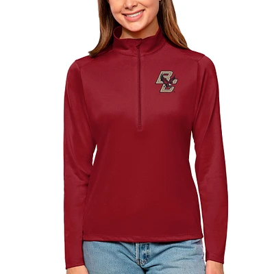 Women's Antigua Maroon Boston College Eagles Tribute Quarter-Zip Pullover Top