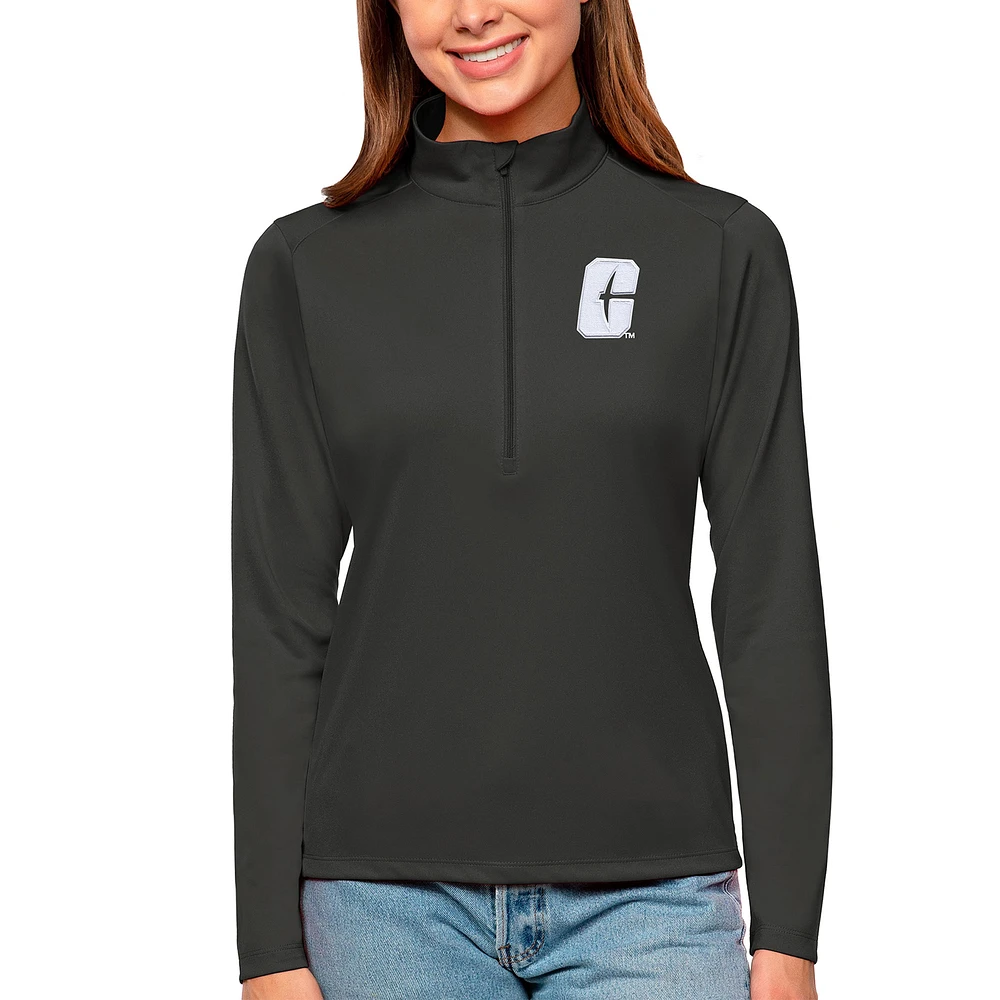 Women's Antigua Charcoal Charlotte 49ers Tribute Quarter-Zip Pullover Top
