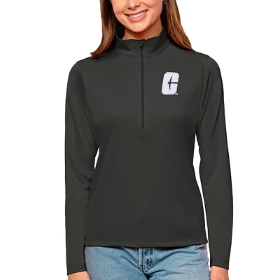 Women's Antigua Charcoal Charlotte 49ers Tribute Quarter-Zip Pullover Top