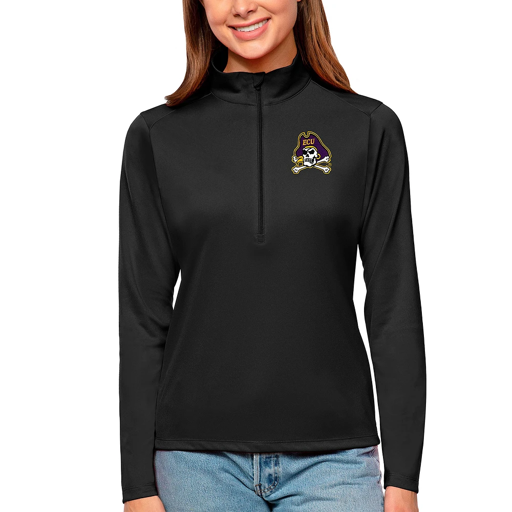Women's Antigua Black ECU Pirates Tribute Quarter-Zip Pullover Top