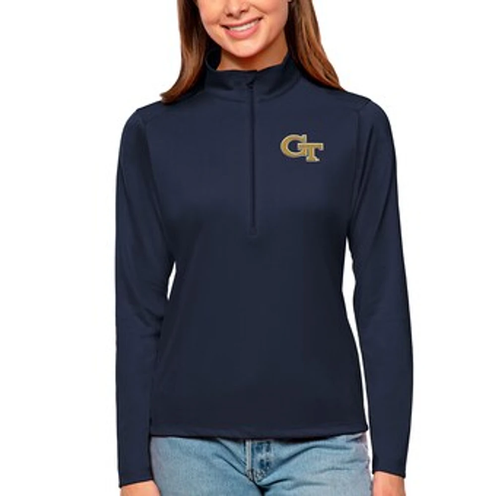 Women's Antigua Navy Georgia Tech Yellow Jackets Tribute Quarter-Zip Pullover Top