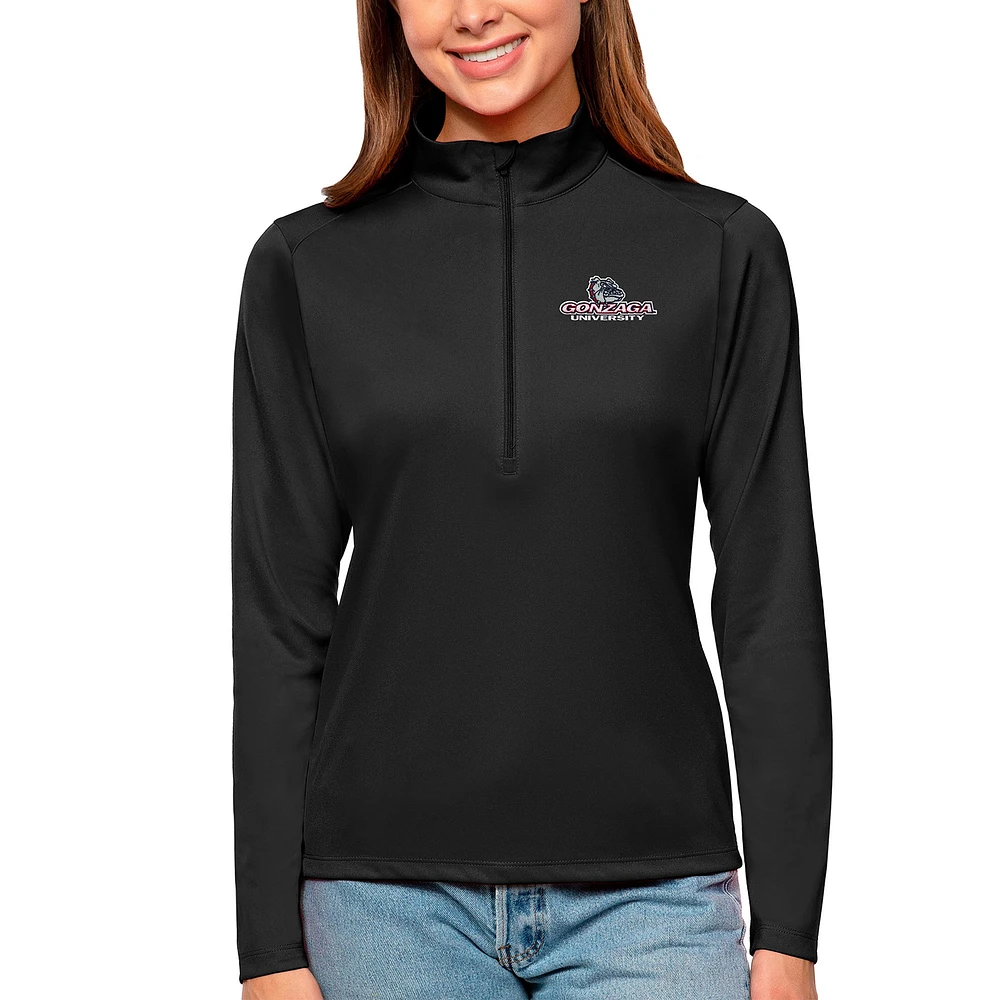 Women's Antigua Black Gonzaga Bulldogs Tribute Quarter-Zip Pullover Top