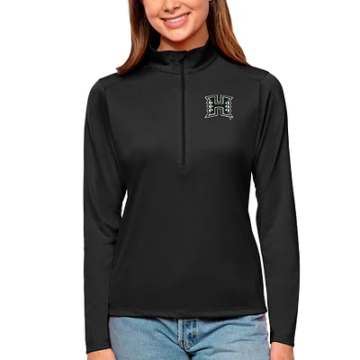 Women's Antigua Black Hawaii Warriors Tribute Quarter-Zip Pullover Top