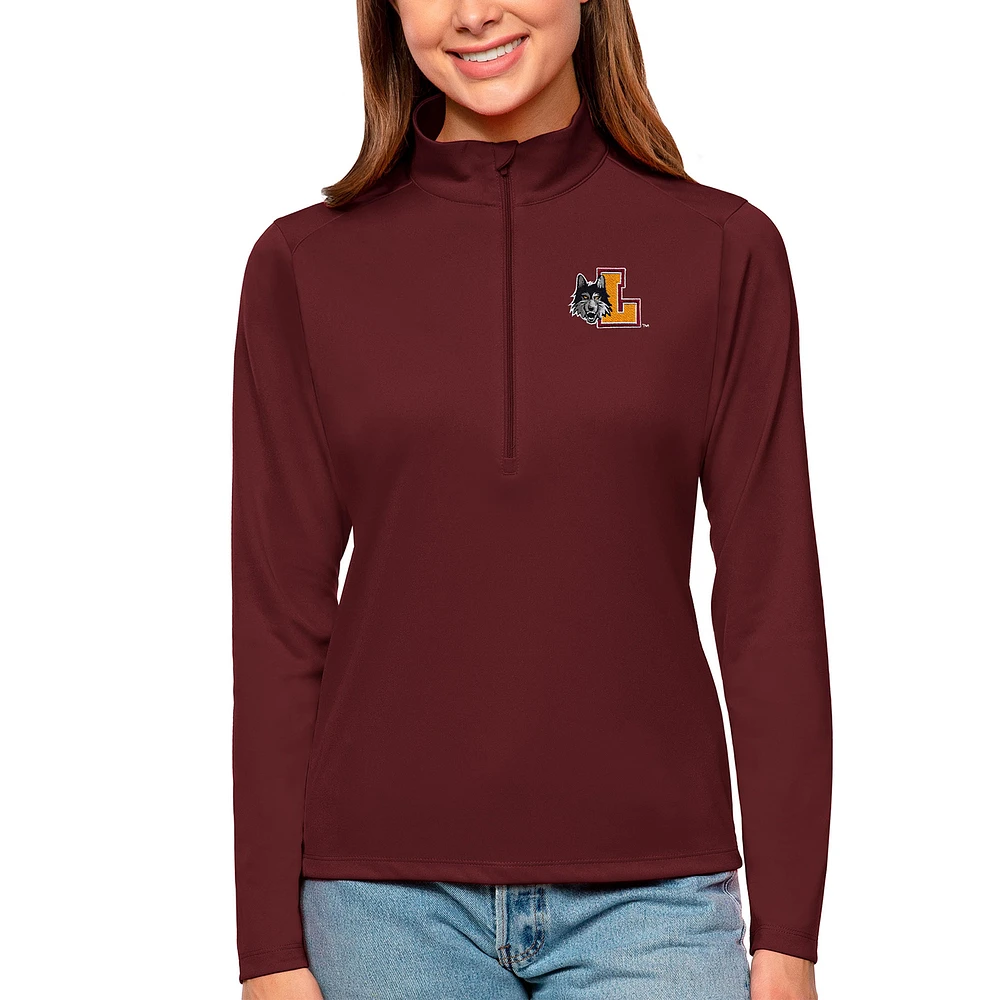 Women's Antigua Maroon Loyola Chicago Ramblers Tribute Quarter-Zip Pullover Top