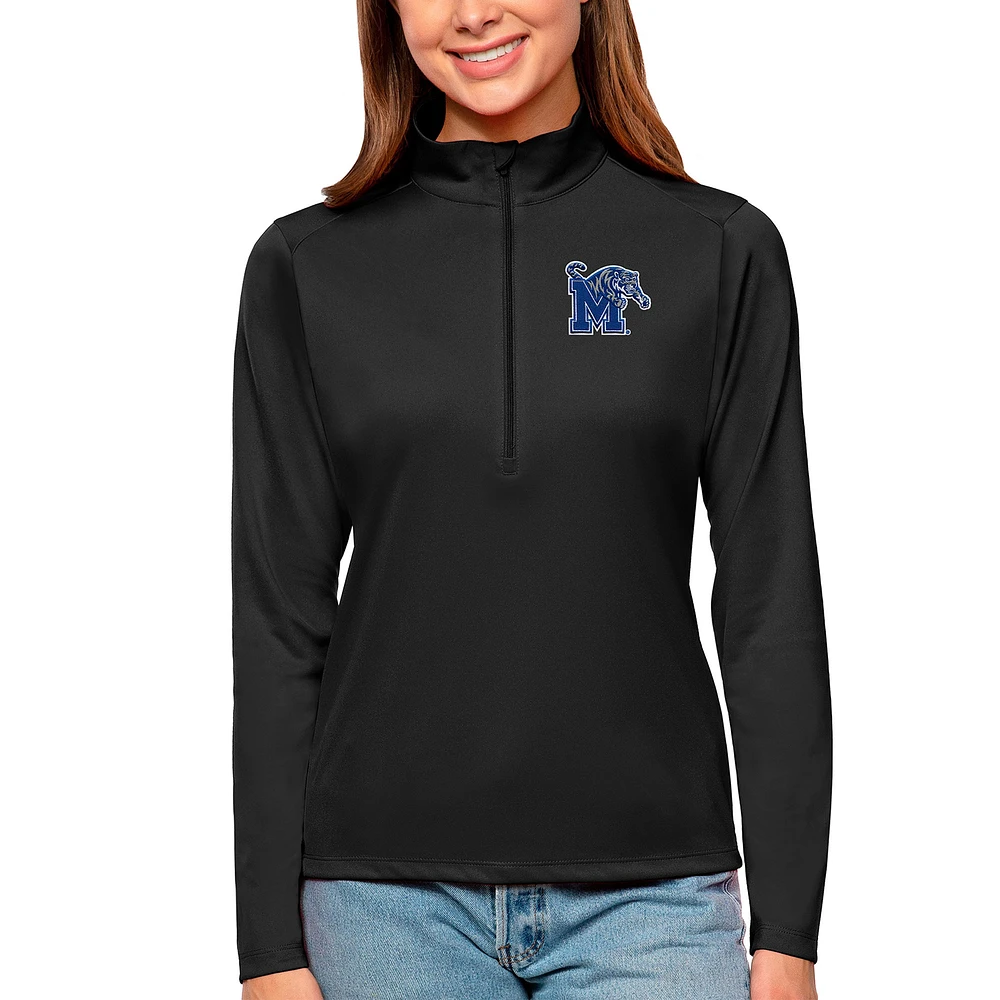 Women's Antigua Black Memphis Tigers Tribute Quarter-Zip Pullover Top