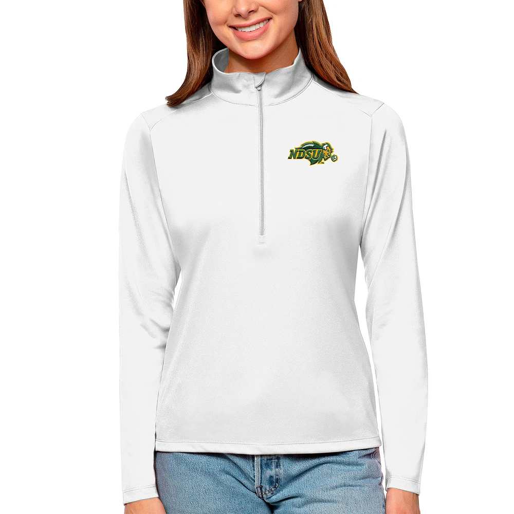 Women's Antigua White NDSU Bison Tribute Quarter-Zip Pullover Top