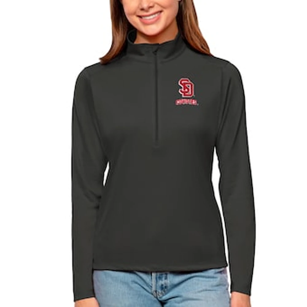 Women's Antigua Charcoal South Dakota Coyotes Tribute Quarter-Zip Pullover Top
