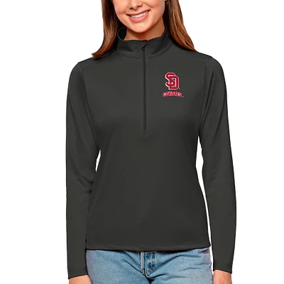 Women's Antigua Charcoal South Dakota Coyotes Tribute Quarter-Zip Pullover Top