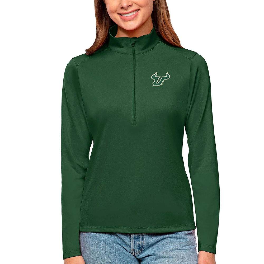 Women's Antigua Green South Florida Bulls Tribute Quarter-Zip Pullover Top