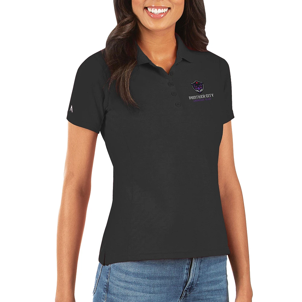 Women's Antigua Black Panther City Lacrosse Club Team Logo Legacy Pique Polo
