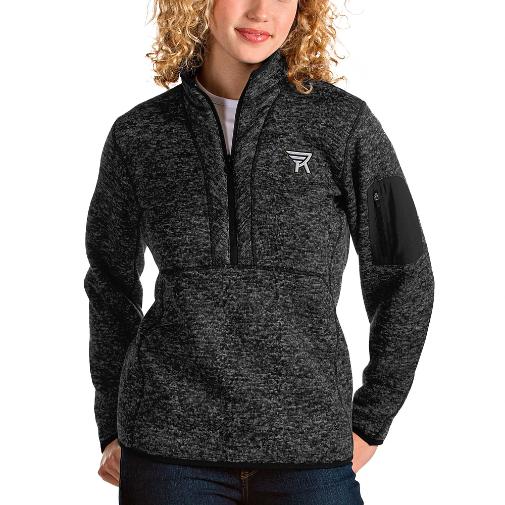 Women's Antigua Heathered Black Rochester Knighthawks Fortune Half-Zip Pullover Jacket