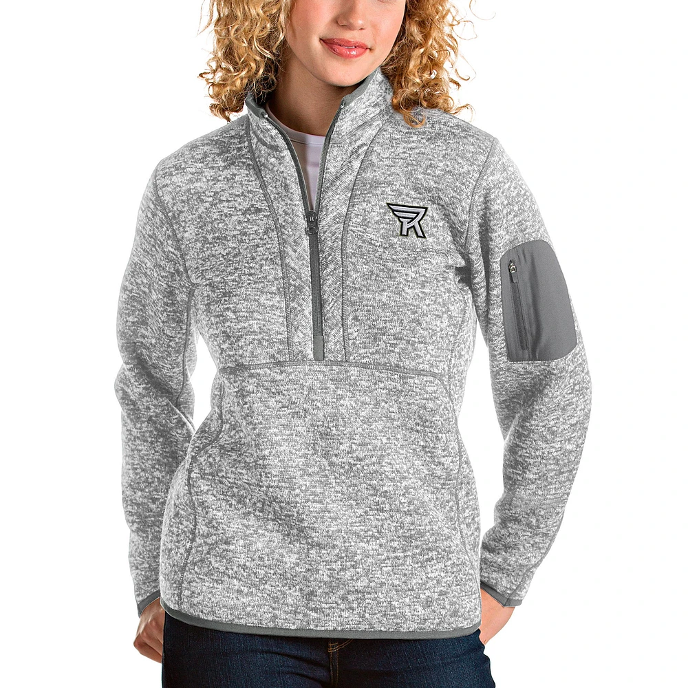 Women's Antigua Heathered Gray Rochester Knighthawks Fortune Half-Zip Pullover Jacket