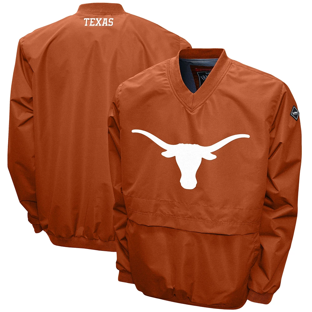 Men's Franchise Club Texas Orange Longhorns Big Logo Windshell V-Neck Pullover Jacket