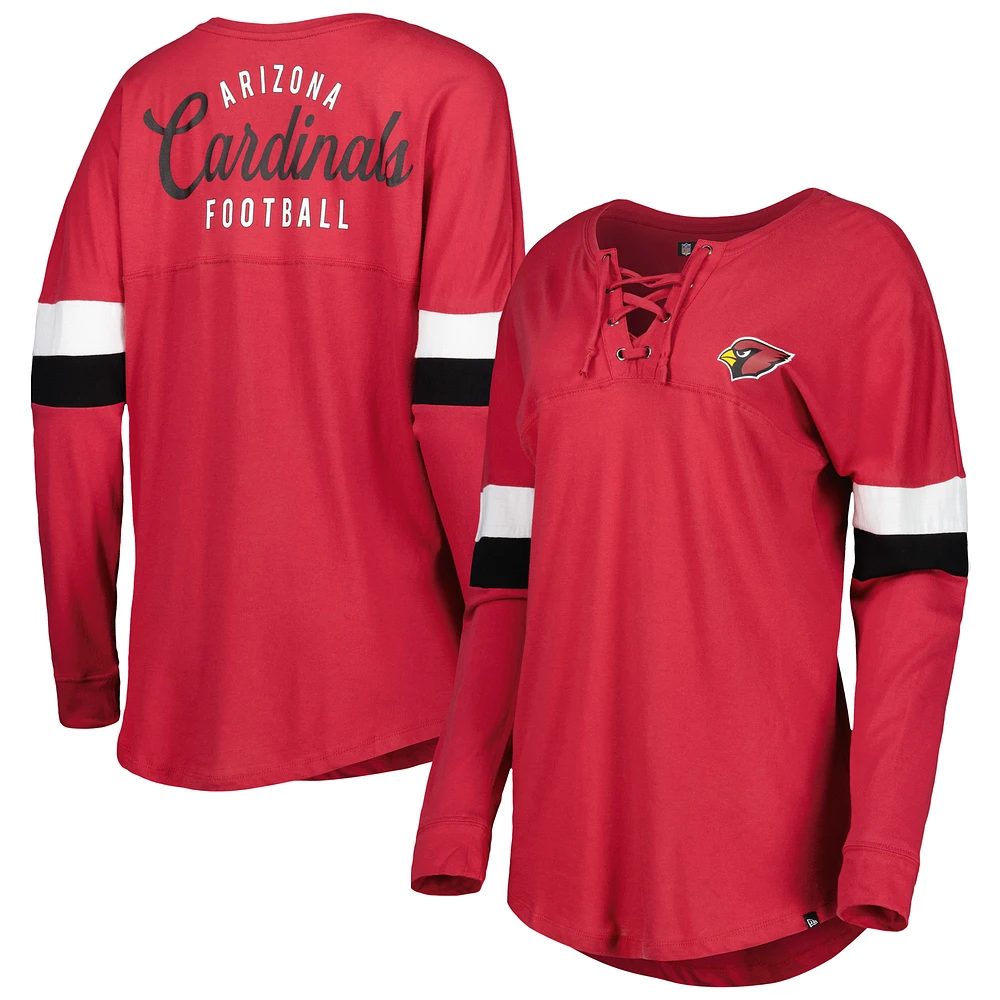 Women's New Era Cardinal Arizona Cardinals Athletic Varsity Lightweight Lace-Up Long Sleeve T-Shirt