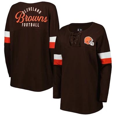Women's New Era Brown Cleveland Browns Athletic Varsity Lightweight Lace-Up Long Sleeve T-Shirt